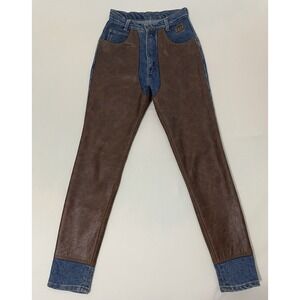 VTG ELT Paris Cowboy Faux‎ Leather Patched Panelled Equestrian Jeans Size S